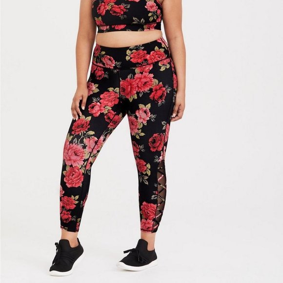 torrid Pants - Torrid Active Womens Black Rose Floral Lattice Mesh Crop Active Leggings 10